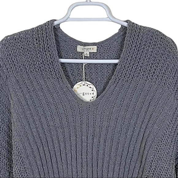 Umgee Oversized Chenille Loose Knit Wide Neckline V-neck Sweater - Picture 4 of 16